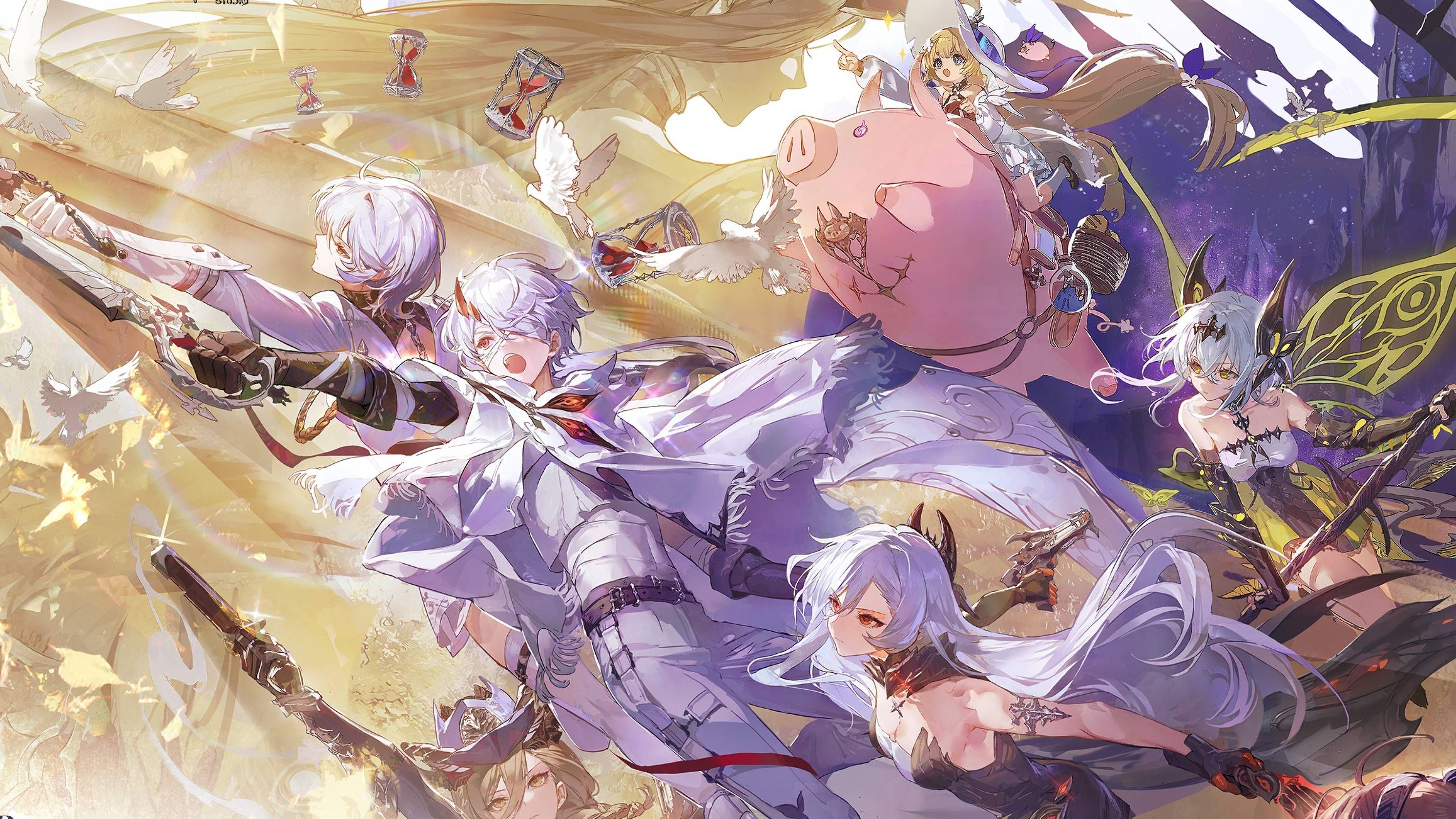 Duet Night Abyss, multiple characters in flight, wielding weapons